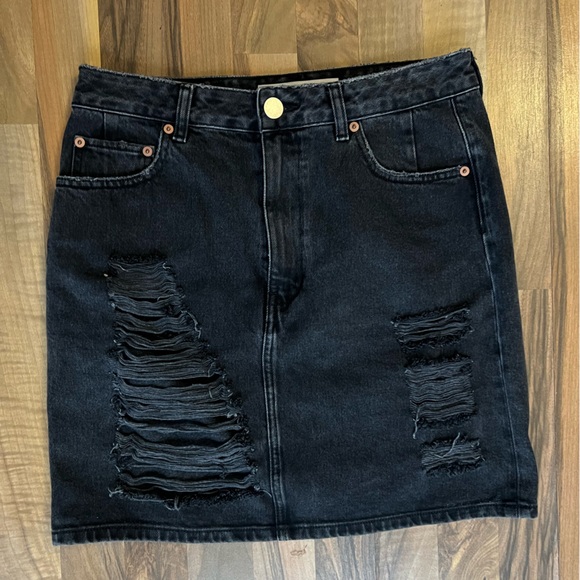 ASOS Dresses & Skirts - ASOS Black Distressed Denim Mini Skirt Ripped Raw Hem Grunge Y2K Size US 8
